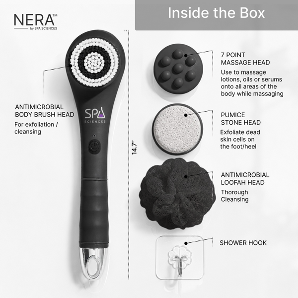 Spa Sciences NERA Rechargeable Waterproof Powered Shower Brush with 4 Heads & Antimicrobial Bristles #3