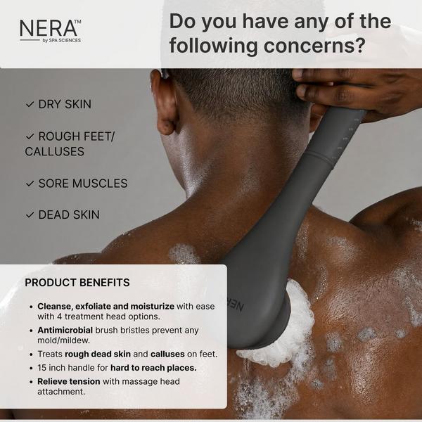 Spa Sciences NERA Rechargeable Waterproof Powered Shower Brush with 4 Heads & Antimicrobial Bristles #4