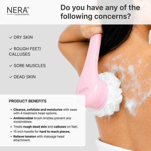 Spa Sciences NERA Rechargeable Waterproof Powered Shower Brush with 4 Heads & Antimicrobial Bristles #4