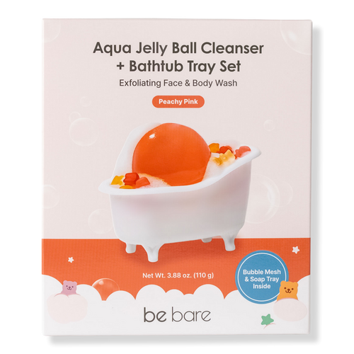 be bare - Bathtub Tray Set Aqua Jelly Ball Cleanser - Peachy Pink