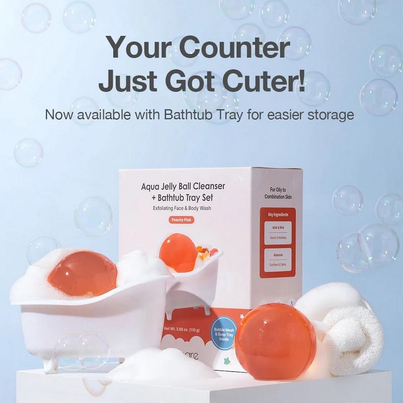 be bare - Bathtub Tray Set Aqua Jelly Ball Cleanser - Peachy Pink