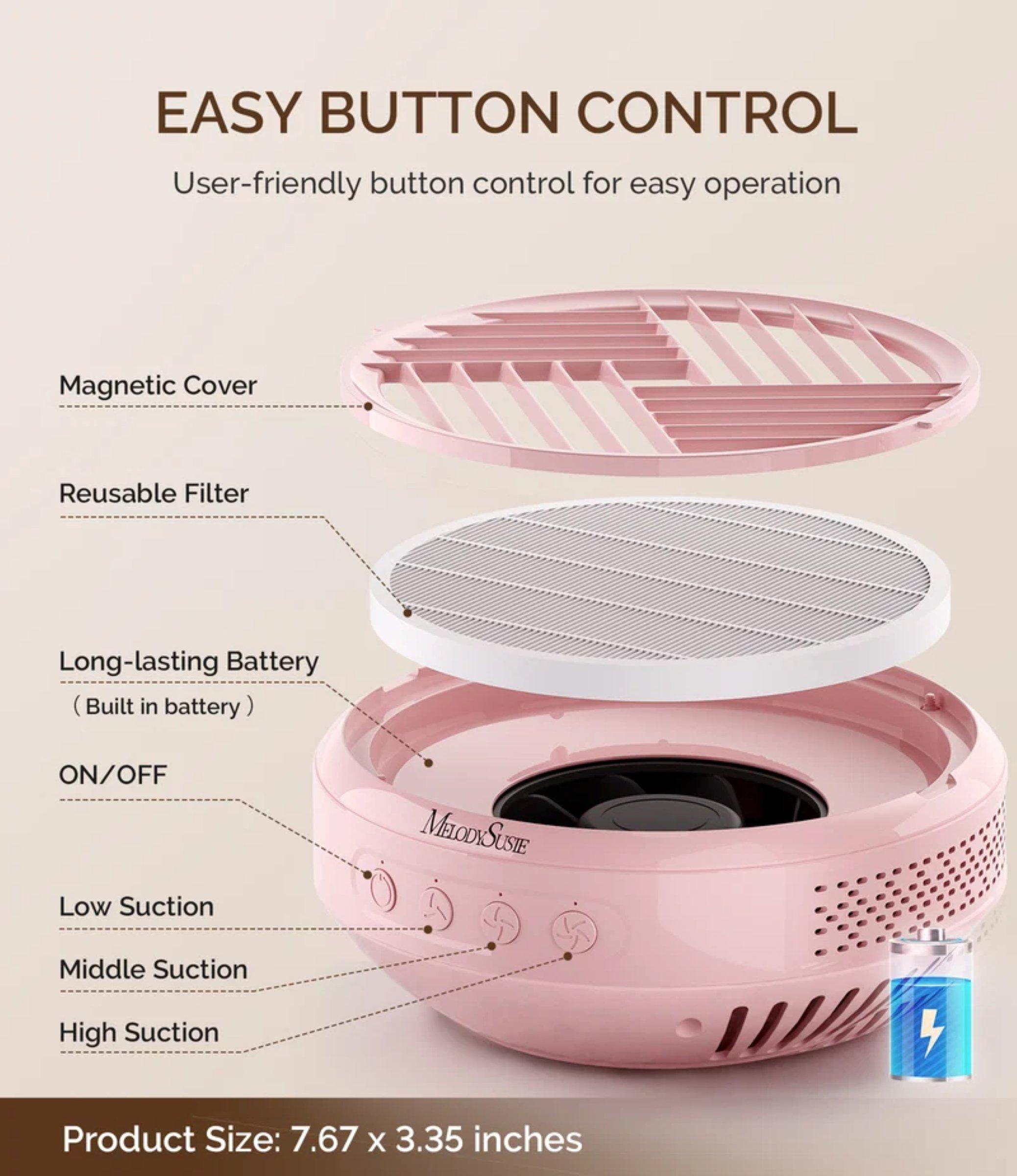 MelodySusie Cordless & Rechargeable Nail Dust Collector SProR, цвет: Розовый — фото 6