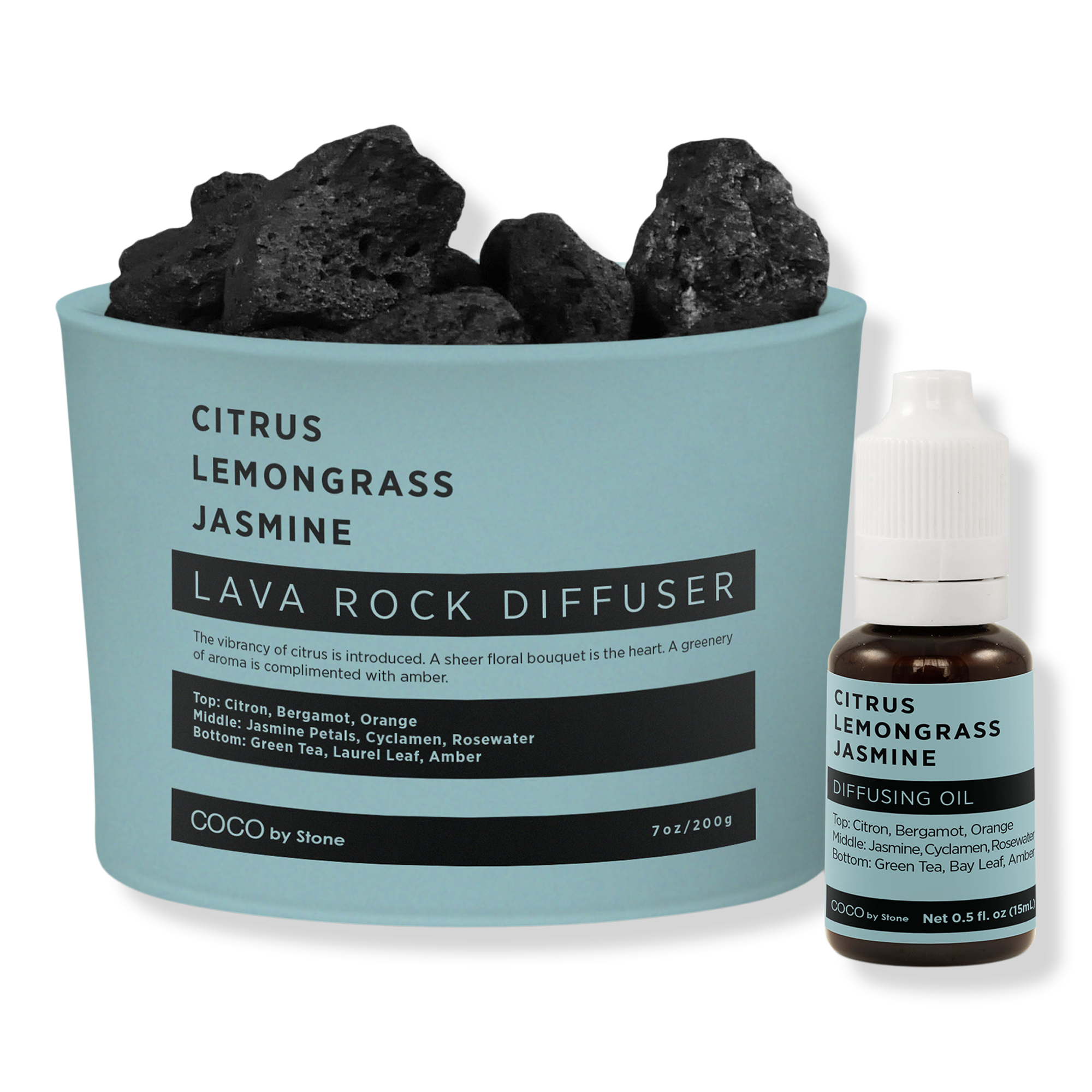 COCO by Stone Citrus Lemongrass Jasmine Lava Rock Diffuser with Oil Starter Pack #1