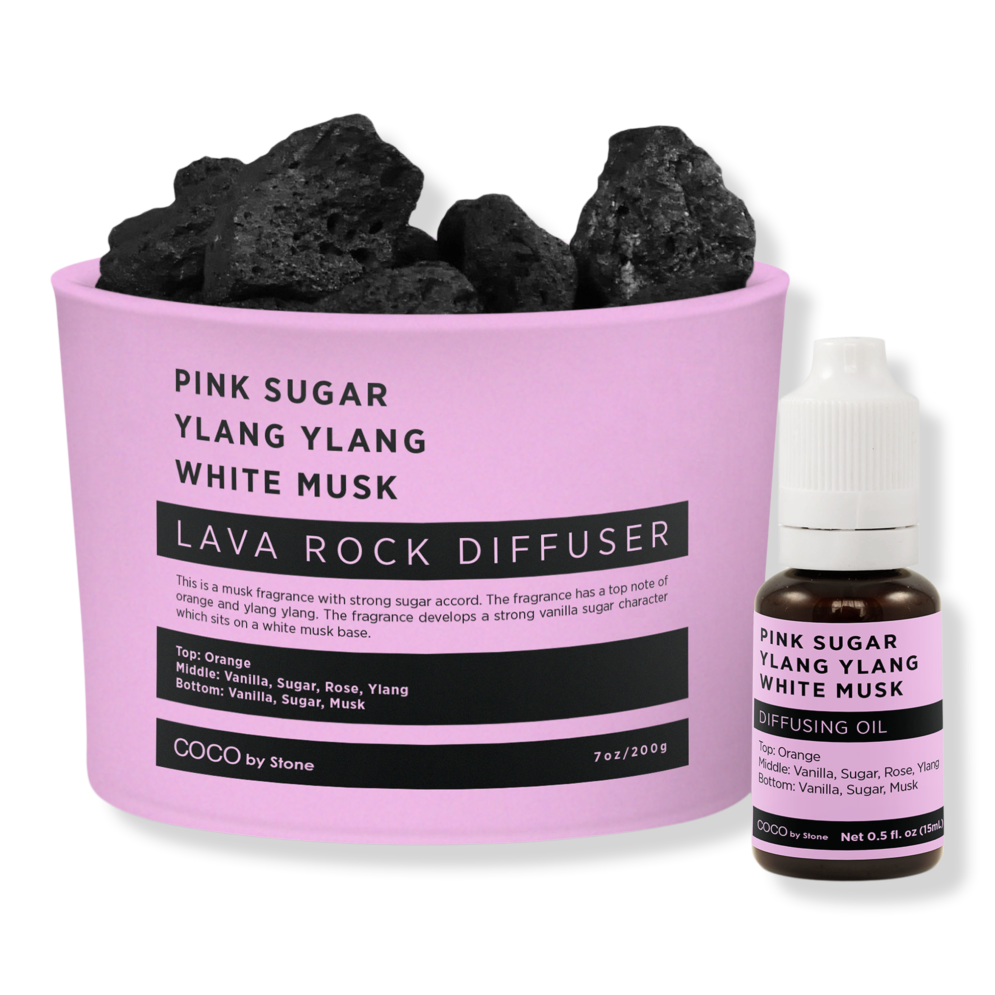 COCO by Stone Pink Sugar Ylang Ylang White Musk Lava Rock Diffuser with Oil Starter Pack #1