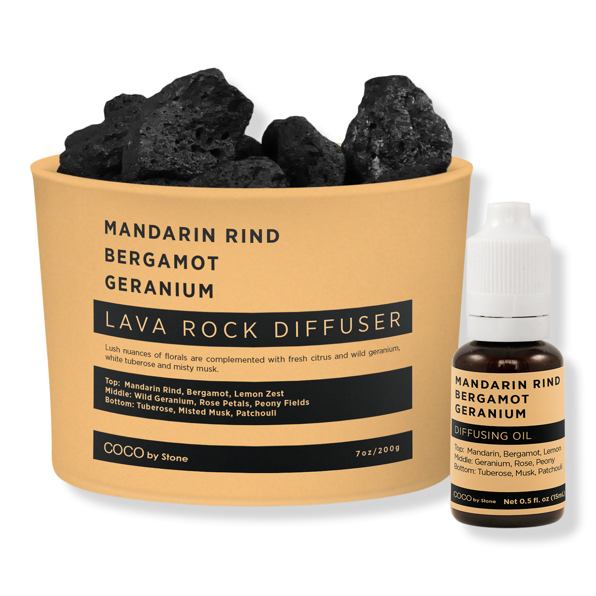 COCO by Stone Mandarin Rind Bergamot Geranium Lava Rock Diffuser with Oil Starter Pack #1