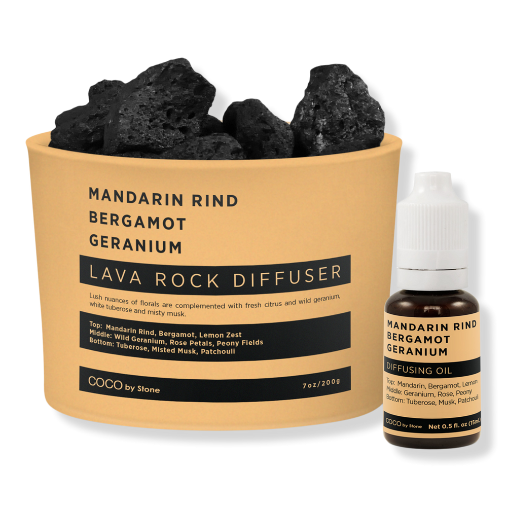 COCO by Stone Mandarin Rind Bergamot Geranium Lava Rock Diffuser with Oil Starter Pack