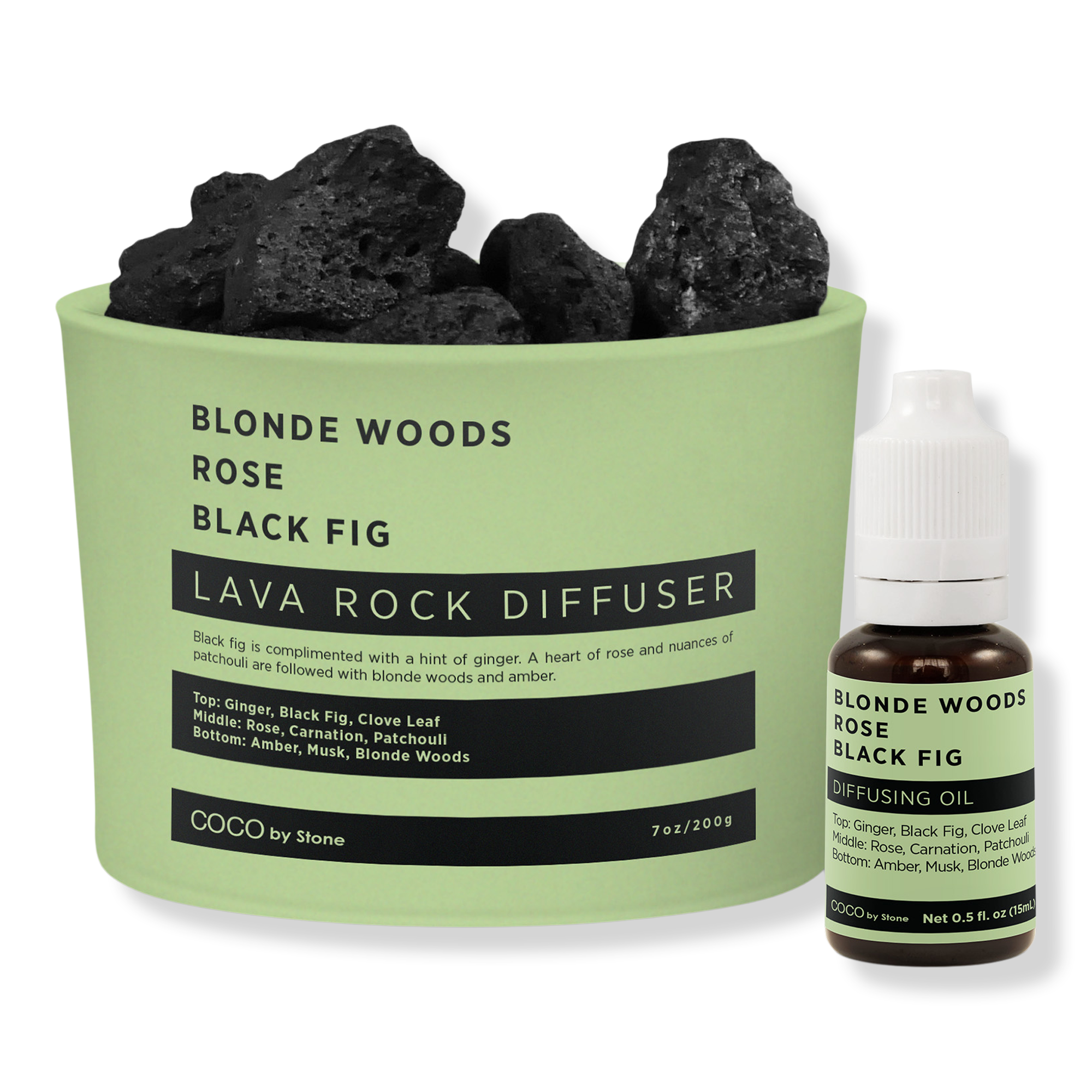 COCO by Stone Blonde Woods Rose Lava Rock Diffuser with Oil Starter Pack #1