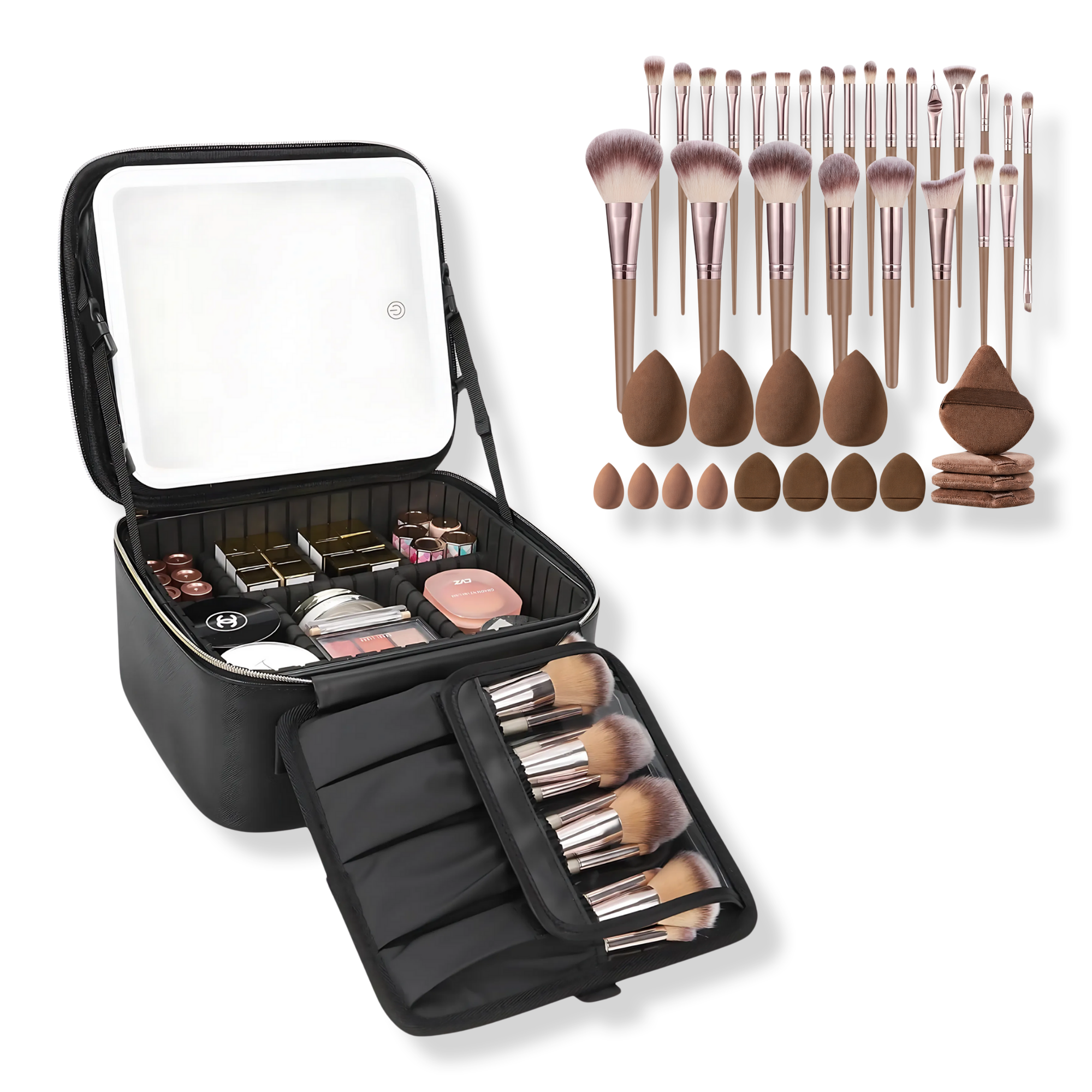 CosmoGlo Makeup Case with Brush & Sponge Set #1