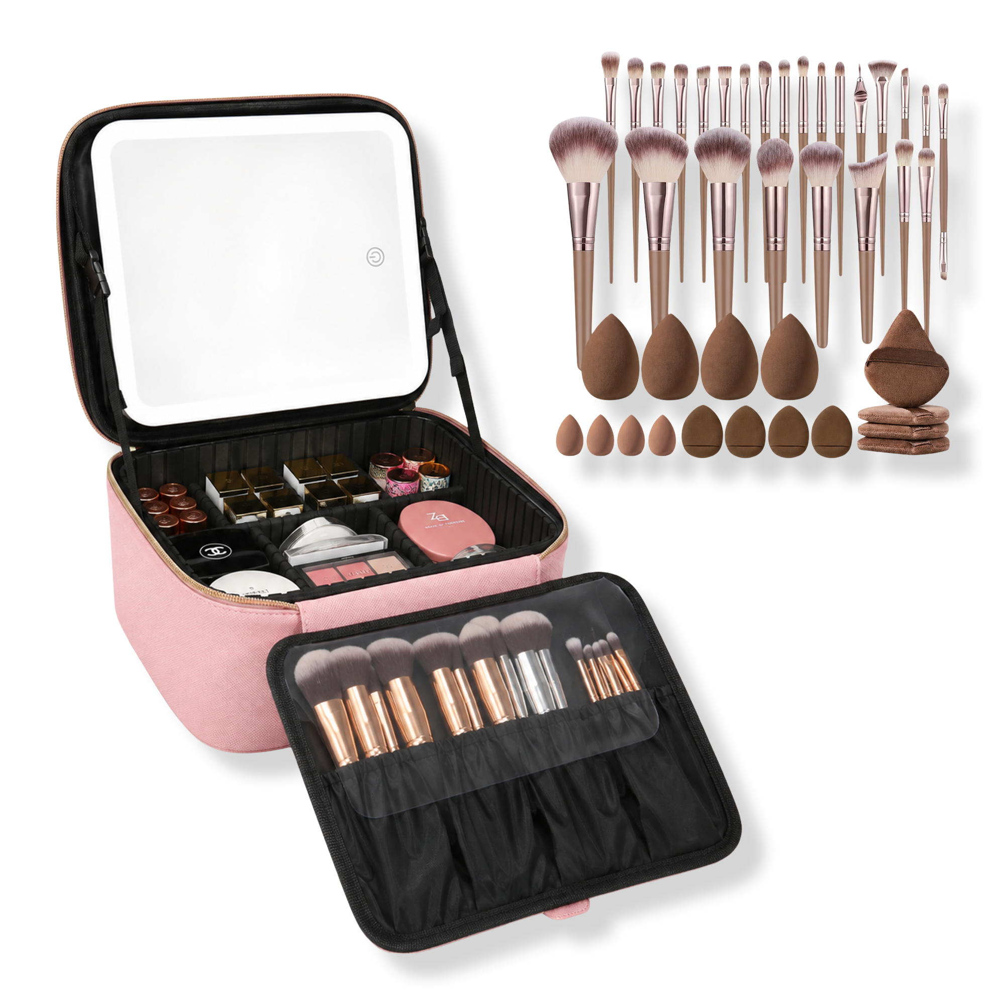 CosmoGlo Makeup Case with Brush & Sponge Set #1