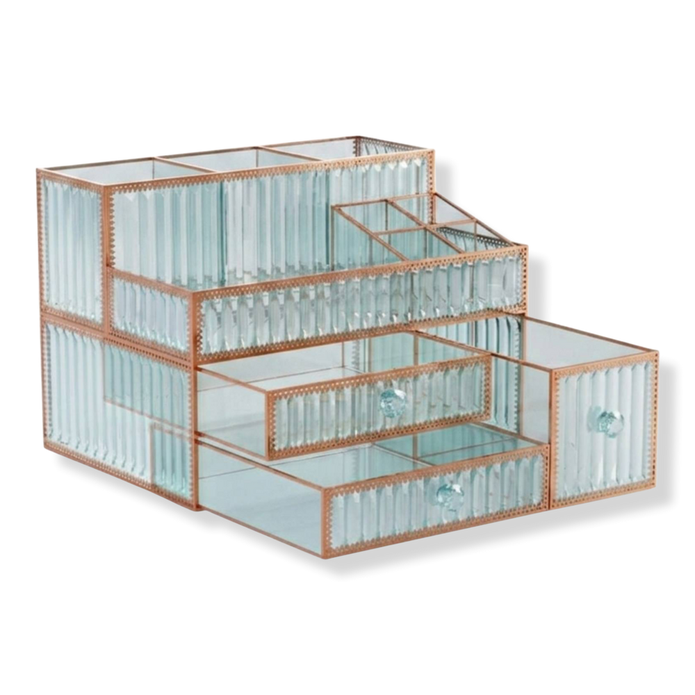Positive Vibes Multi-Purpose Tempered Glass Vanity Organizer - Green