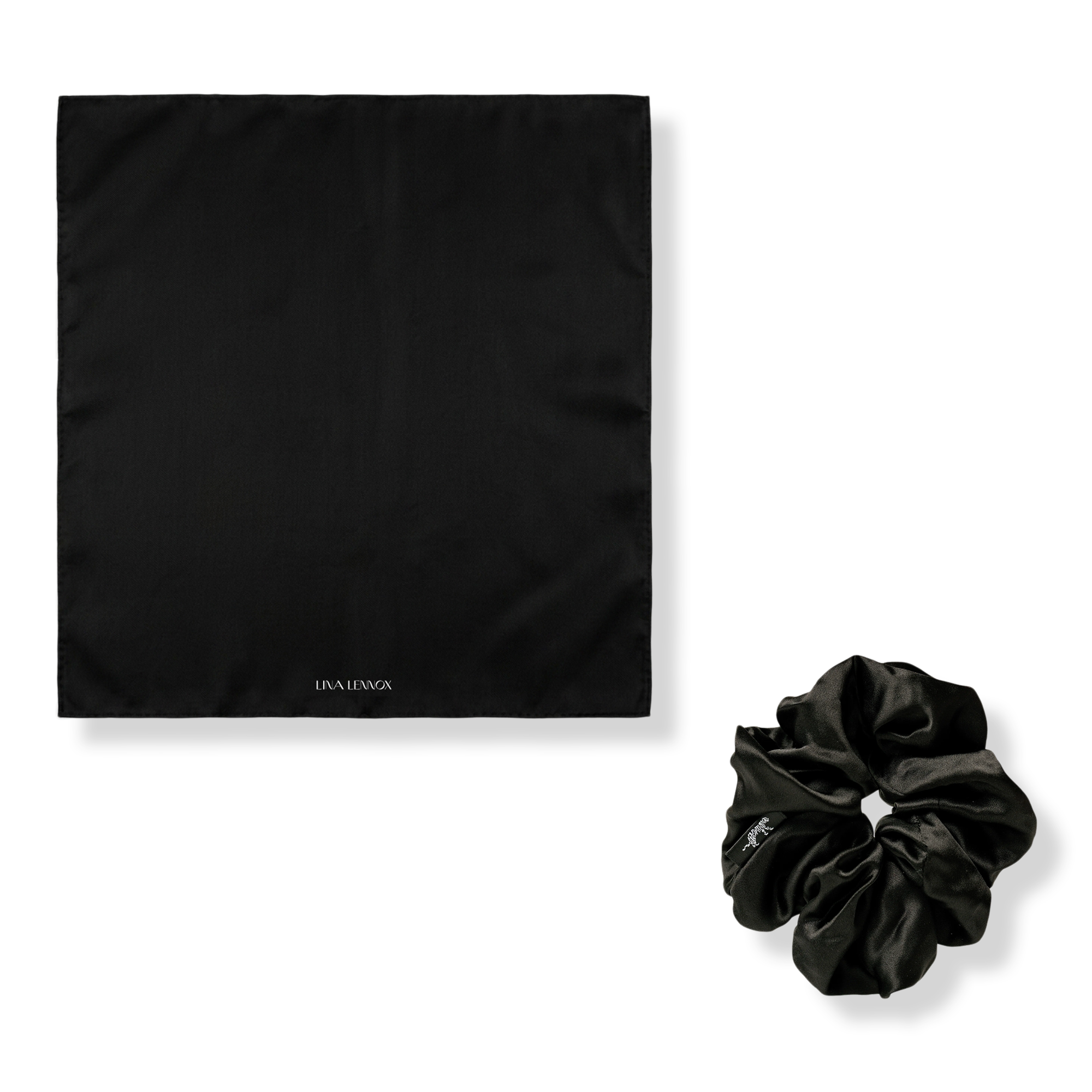 LINA LENNOX Organic Silk Noir Scarf + Oversized Scrunchie Set #1