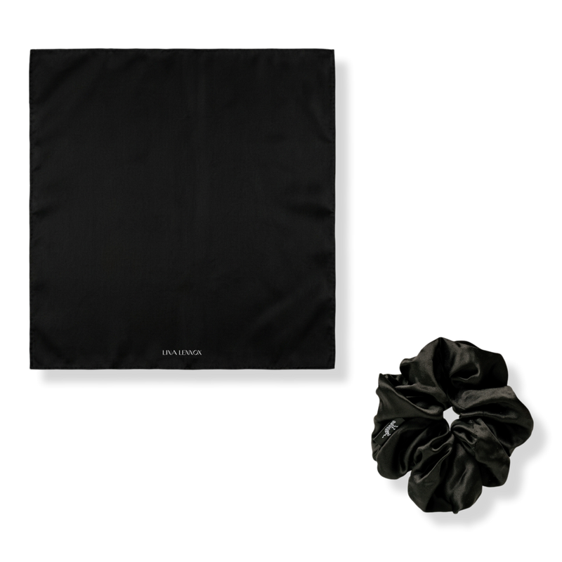 LINA LENNOX - Organic Silk Noir Scarf + Oversized Scrunchie Set