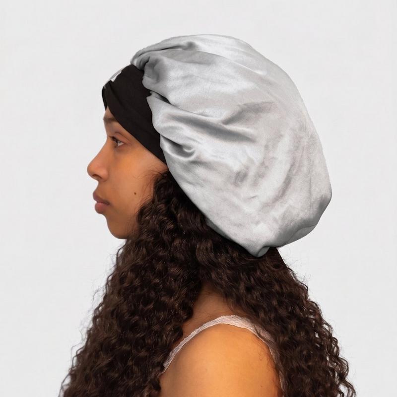 LINA LENNOX - Onyx Black/Silver Organic Silk XL Hair Bonnet | Ulta