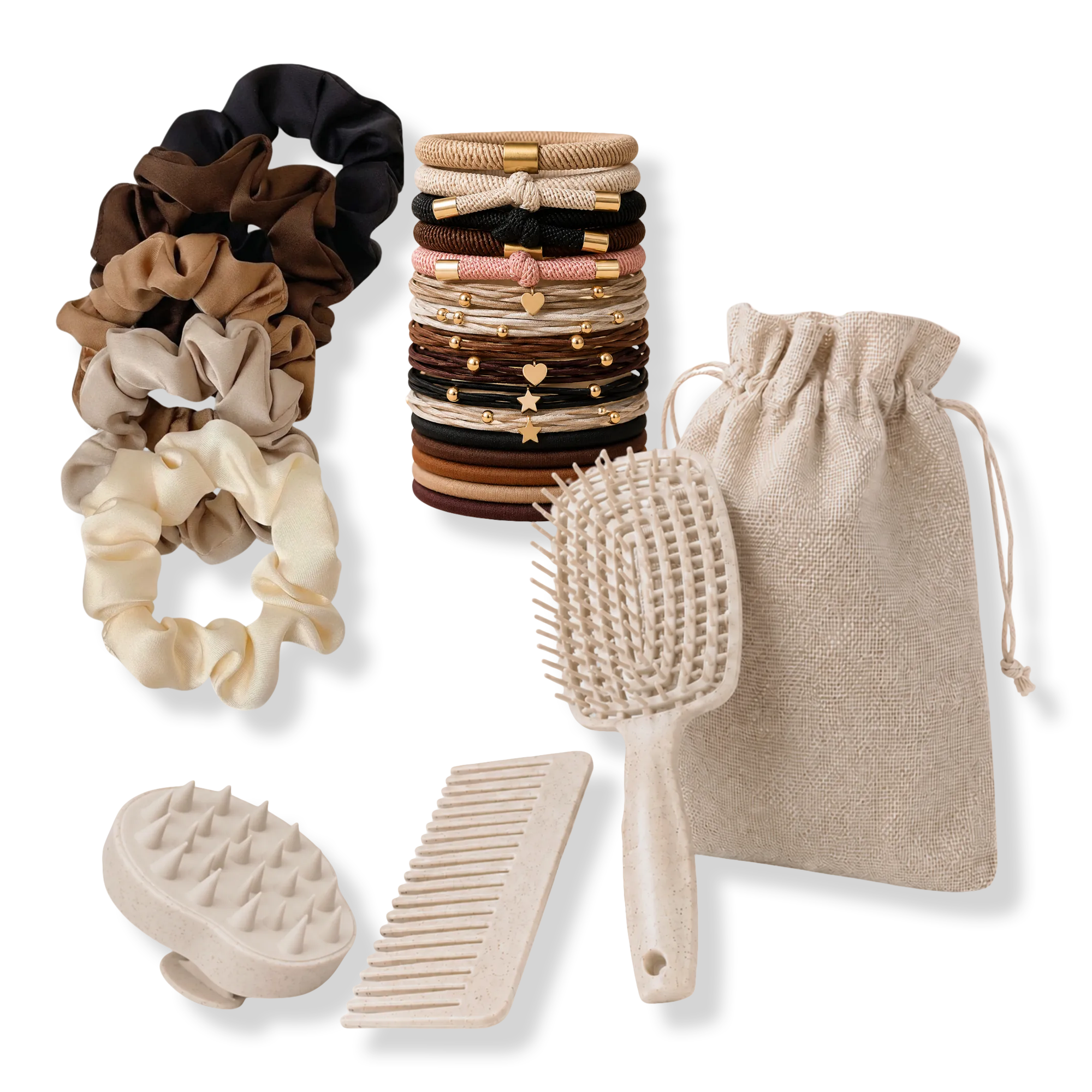 CosmoGlo Hair Brush and Scrunchie Mixed Hair Tie Set #1
