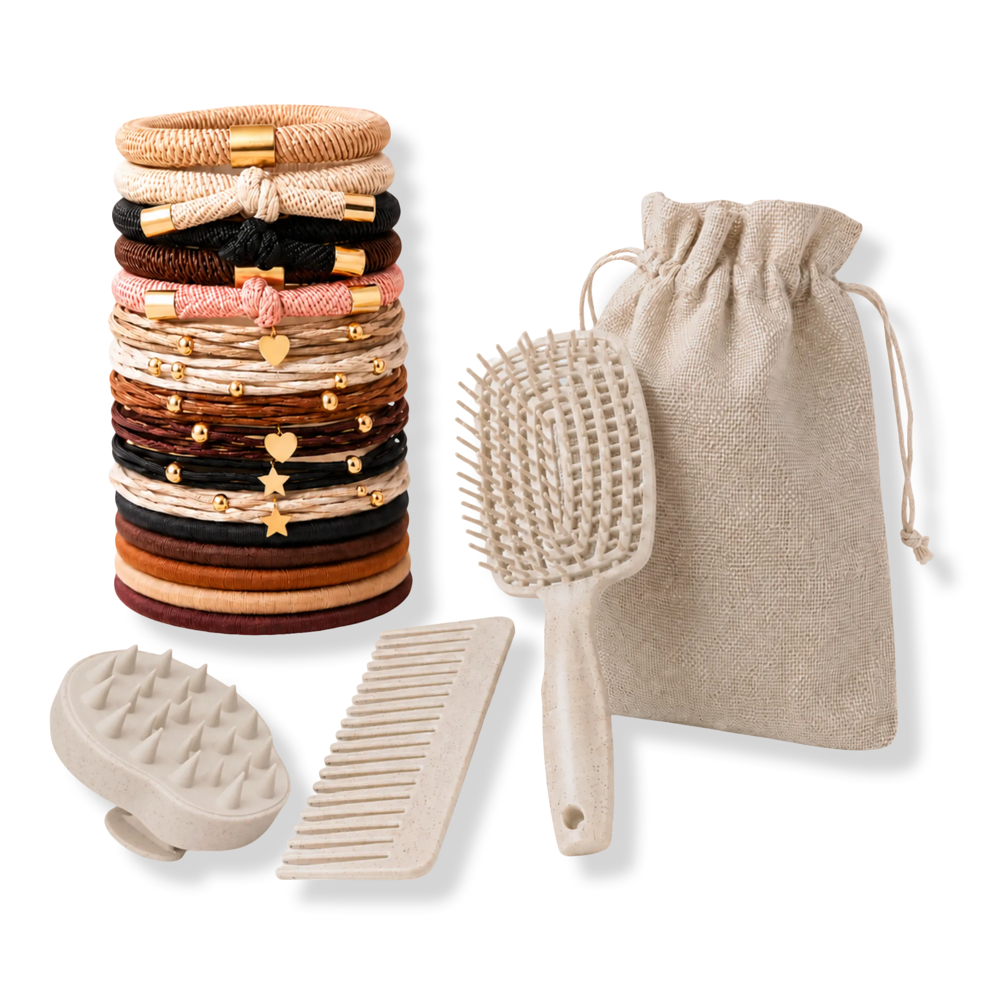 CosmoGlo Hair Brush and Mixed Hair Tie Set #1