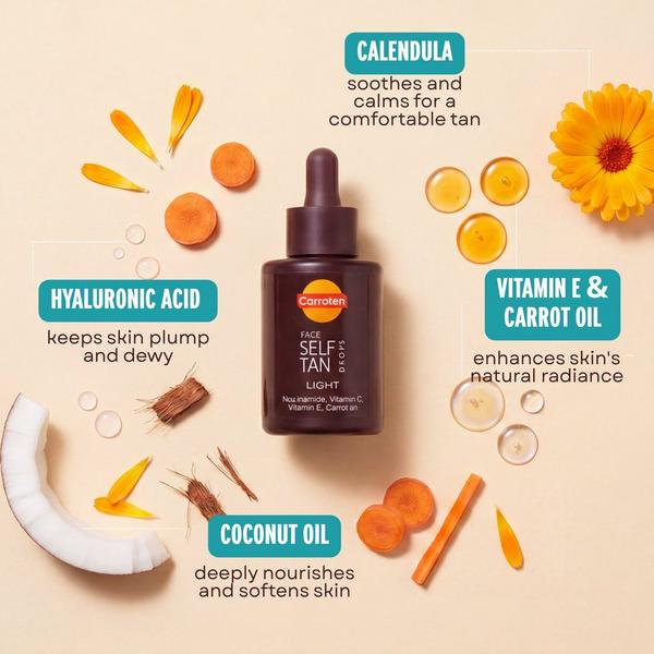 Carroten Face & Body Self Tan Drops Light, Natural Buildable Glow #6
