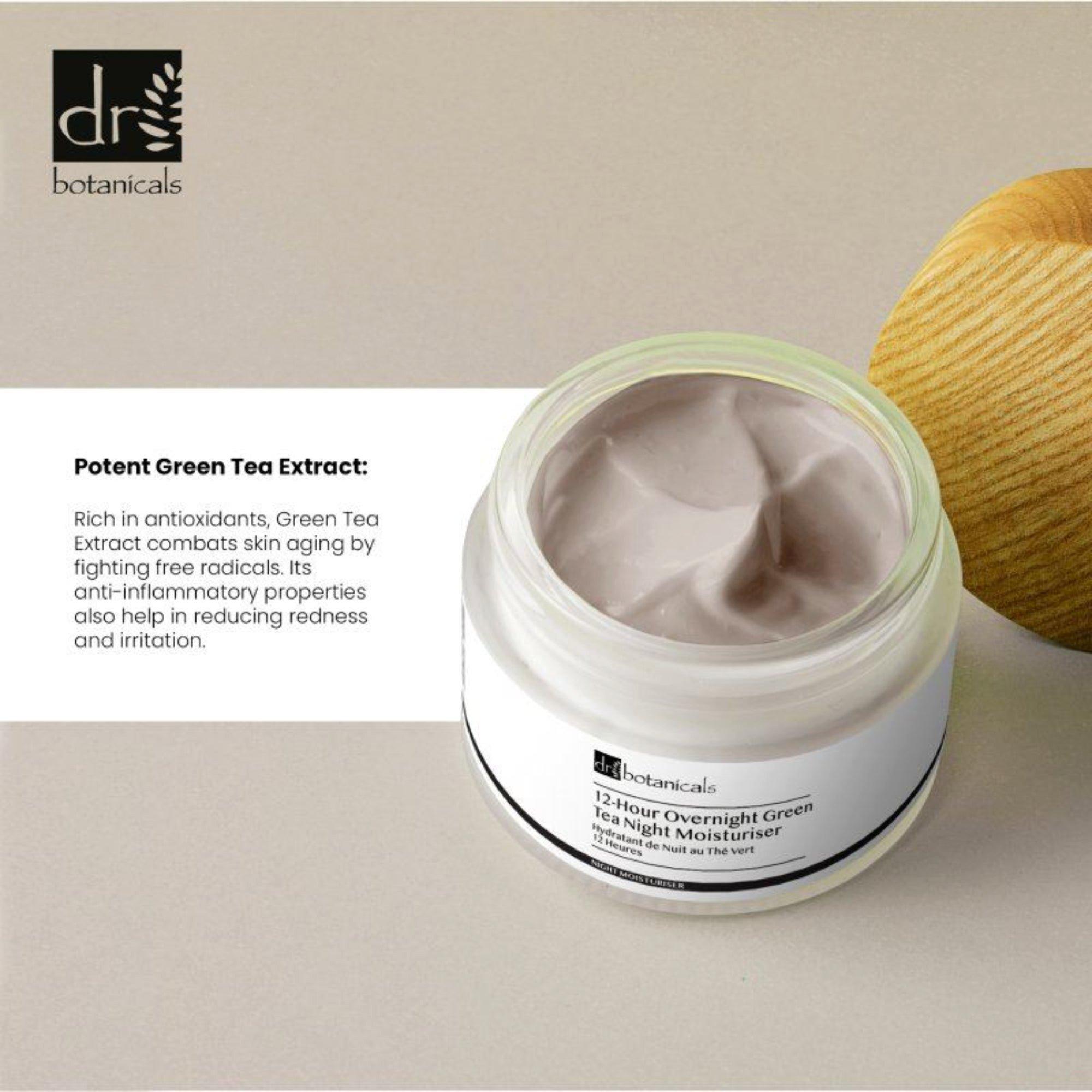 Ночной омолаживающий крем с зелёным чаем Dr Botanicals, 12 часов увлажнения — фото 2