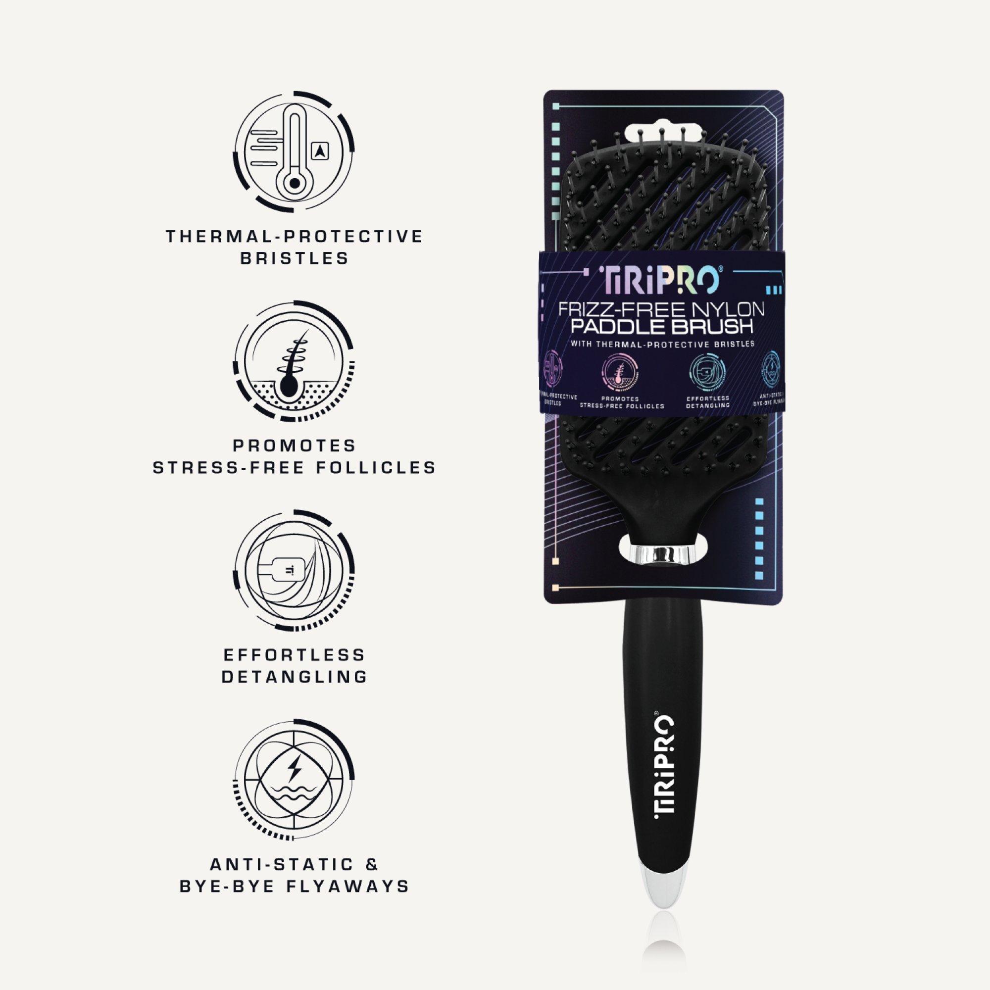 Tiri Pro Detangling No-Frizz Nylon Paddle Brush, цвет: Чёрный — фото 4