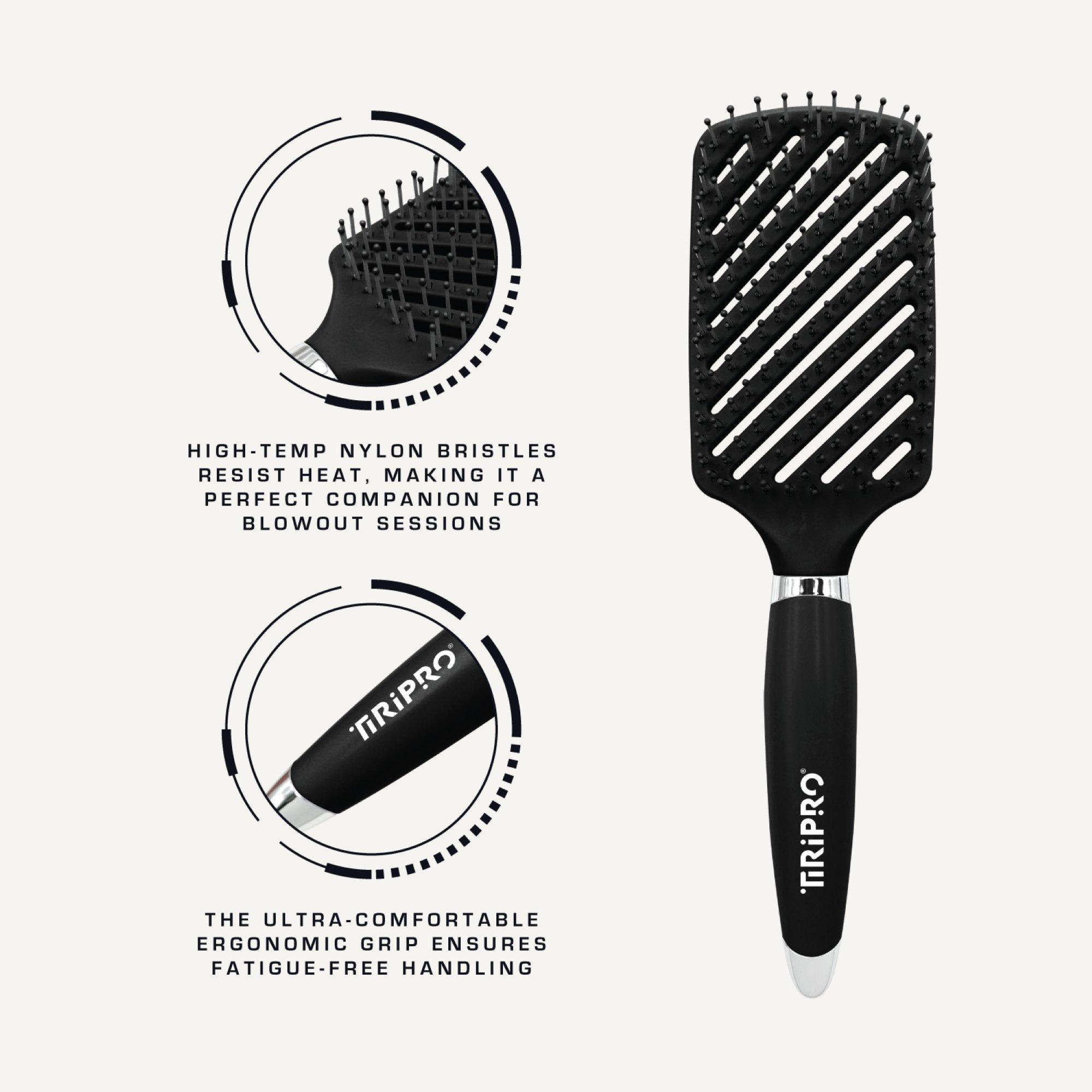 Tiri Pro Detangling No-Frizz Nylon Paddle Brush, цвет: Чёрный — фото 7
