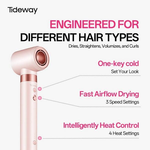 Tideway ProWaver 6-in-1 Ionic Hot Air Styler & Hair Dryer Brush - Pink #2