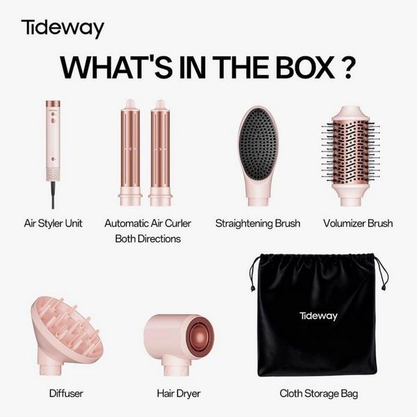 Tideway ProWaver 6-in-1 Ionic Hot Air Styler & Hair Dryer Brush - Pink #7
