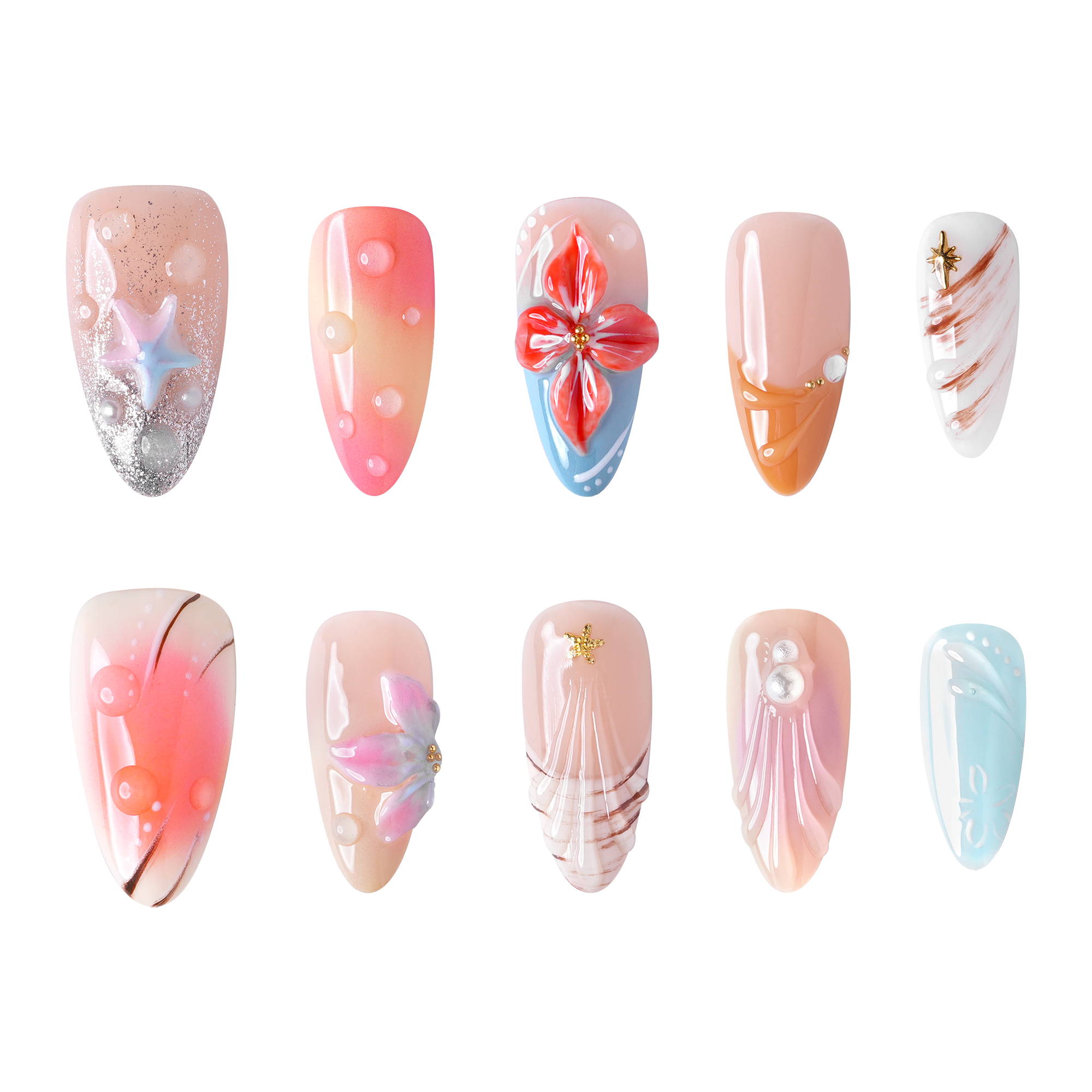3H Nails Maui - Medium Almond Press-On Nails — фото 2