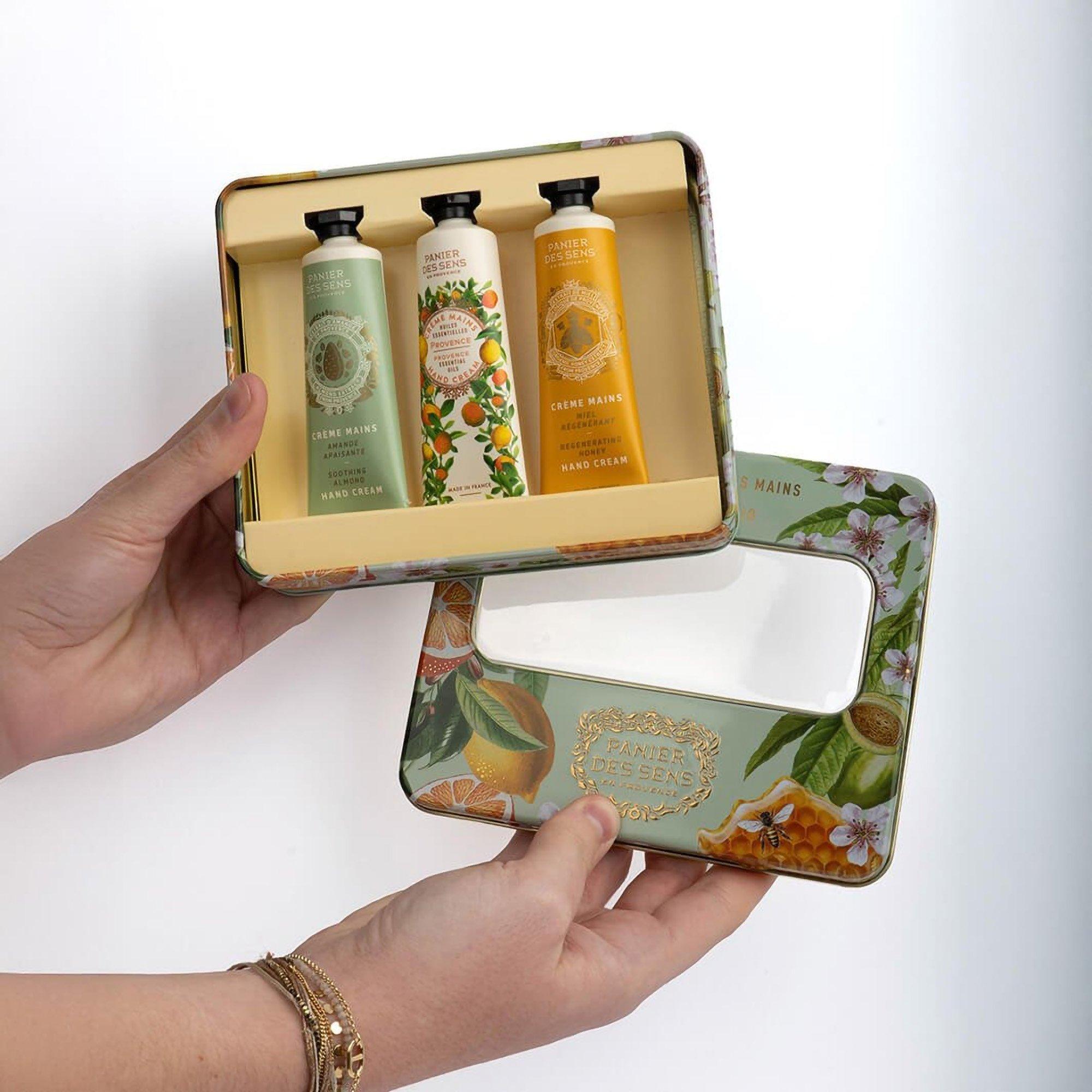 Panier Des Sens Honey, Almond, and Provence Hand Cream Set in a Tin Box — фото 2