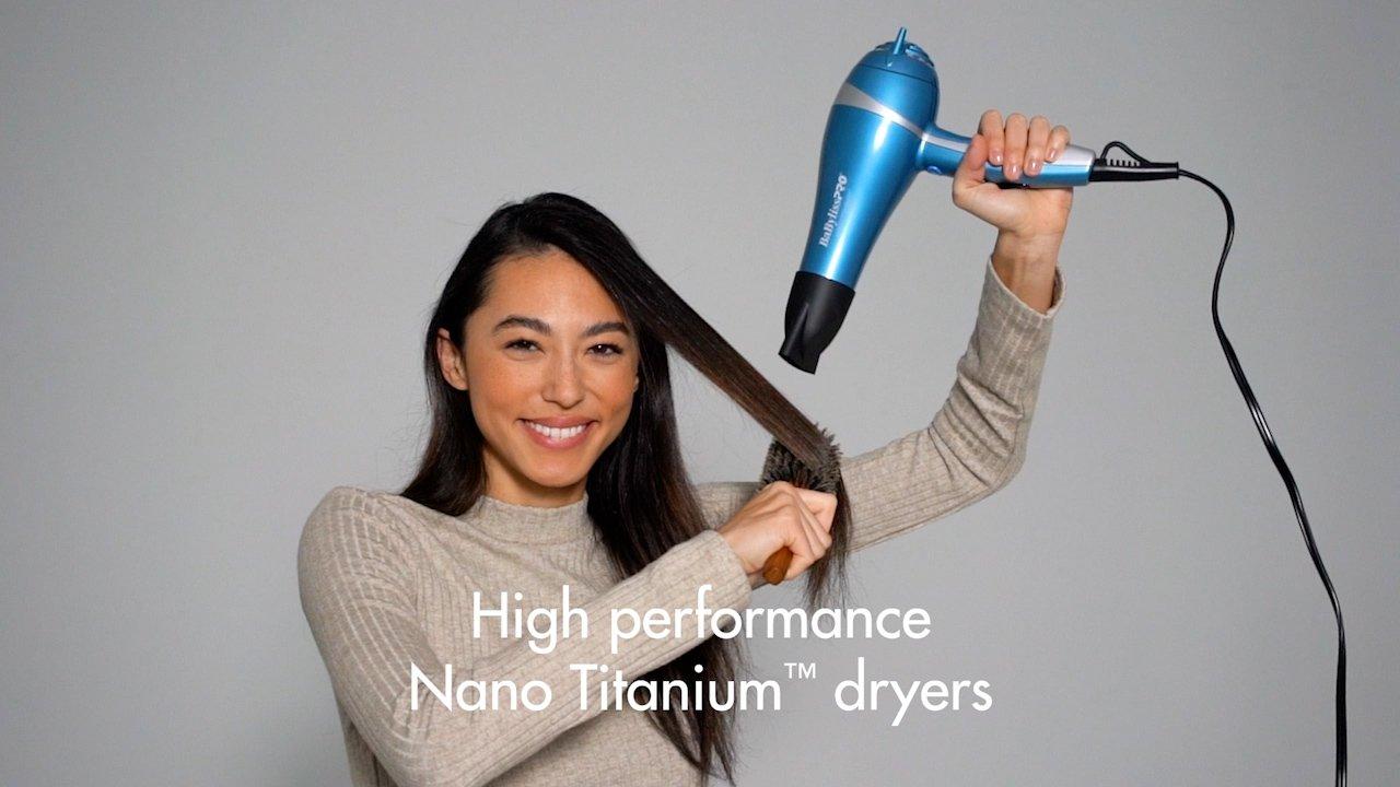 BaBylissPRO Nano Titanium Hair Dryer, Professional 2000-Watt Blow Dryer,  Ionic Technology Dries Hair Faster With Less Frizz