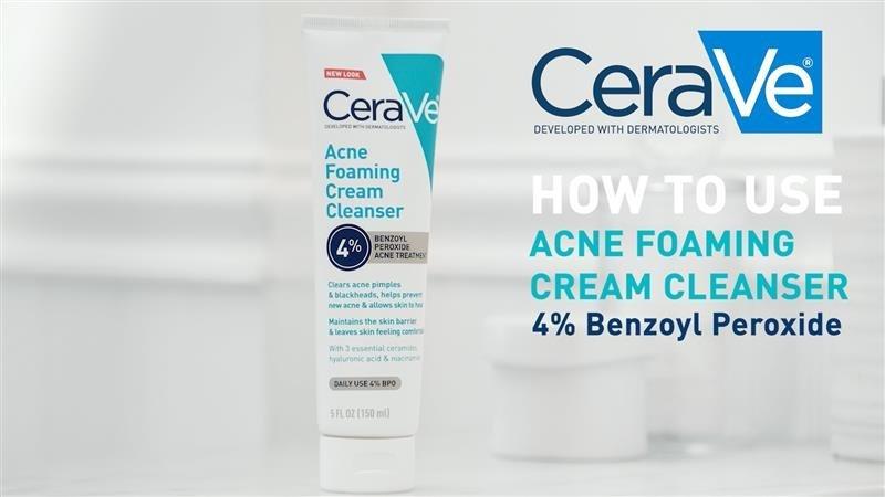 CeraVe Acne Foaming Cream Wash with 10% Benzoyl Peroxide for Face & Body, 5  oz