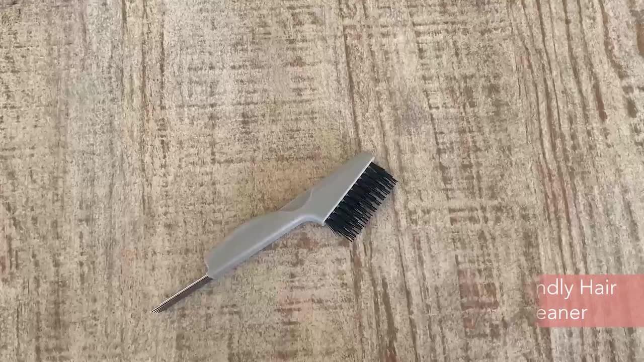 Mini Hair Brush Cleaner Tool With Metal Wire Rake And Wooden