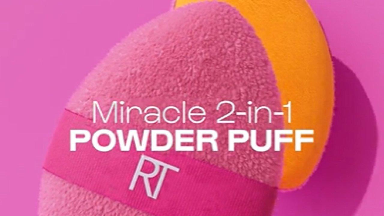 Real Techniques Miracle 2-In-1 Powder Puff, Dual-Sided Makeup Blending Puff,  Reversible Elastic Band, Precision Makeup Sponge & Powder Puff, For Liquid,  Cream & Powder Products, 1 Count