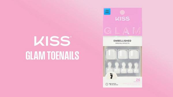 Kiss Glam Embellished Short Squoval Press On Toenails, Twinkle Toes #9